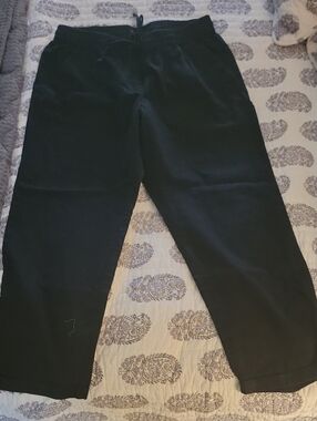 J. Crew Black Women's Drawstring Cropped Linen Blend Pants